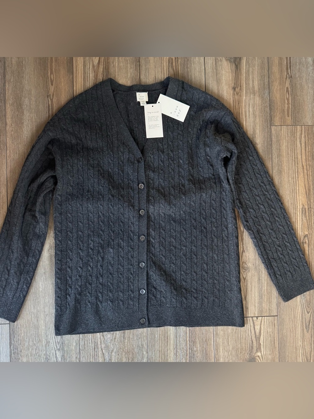 a new day Dark Charcoal Cable-Knit Button Cardigan